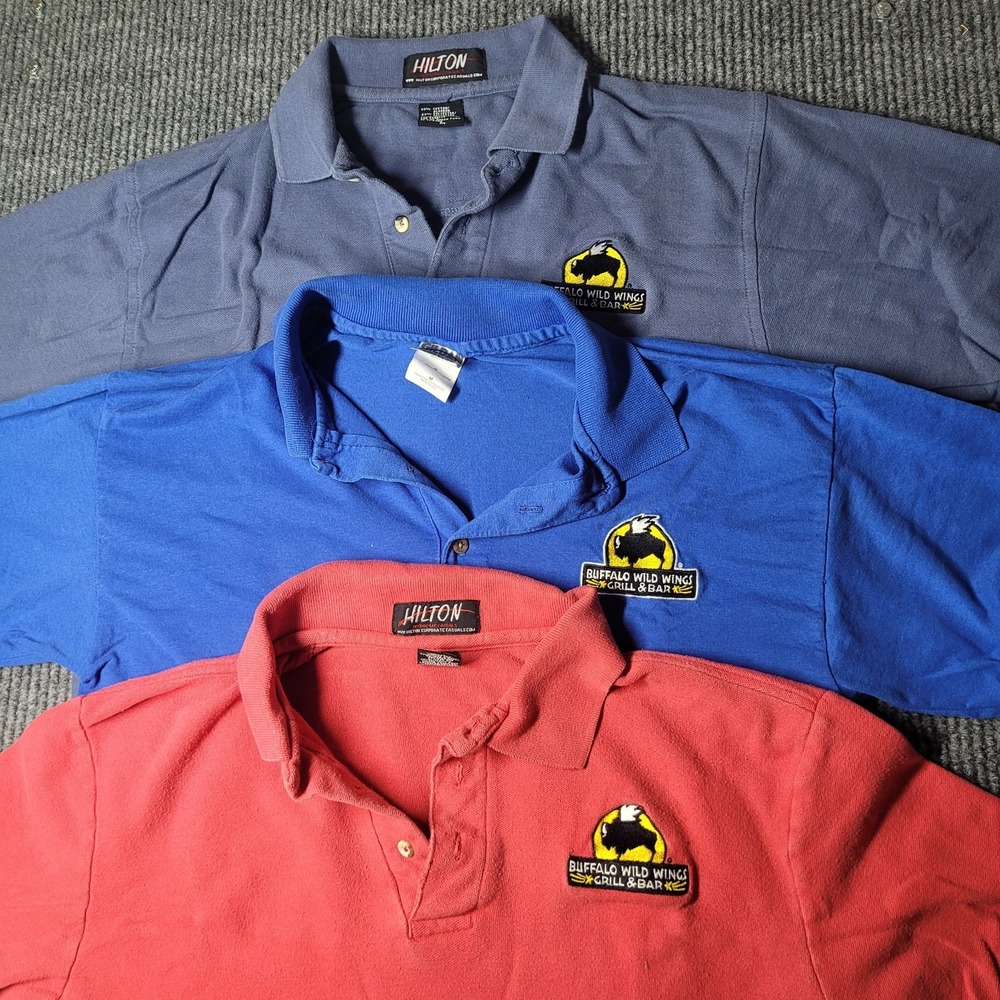 Lot Of 3 Buffalo Wild Wings Shirt Womens Med‎ Polo Uniform Employee Embroidered